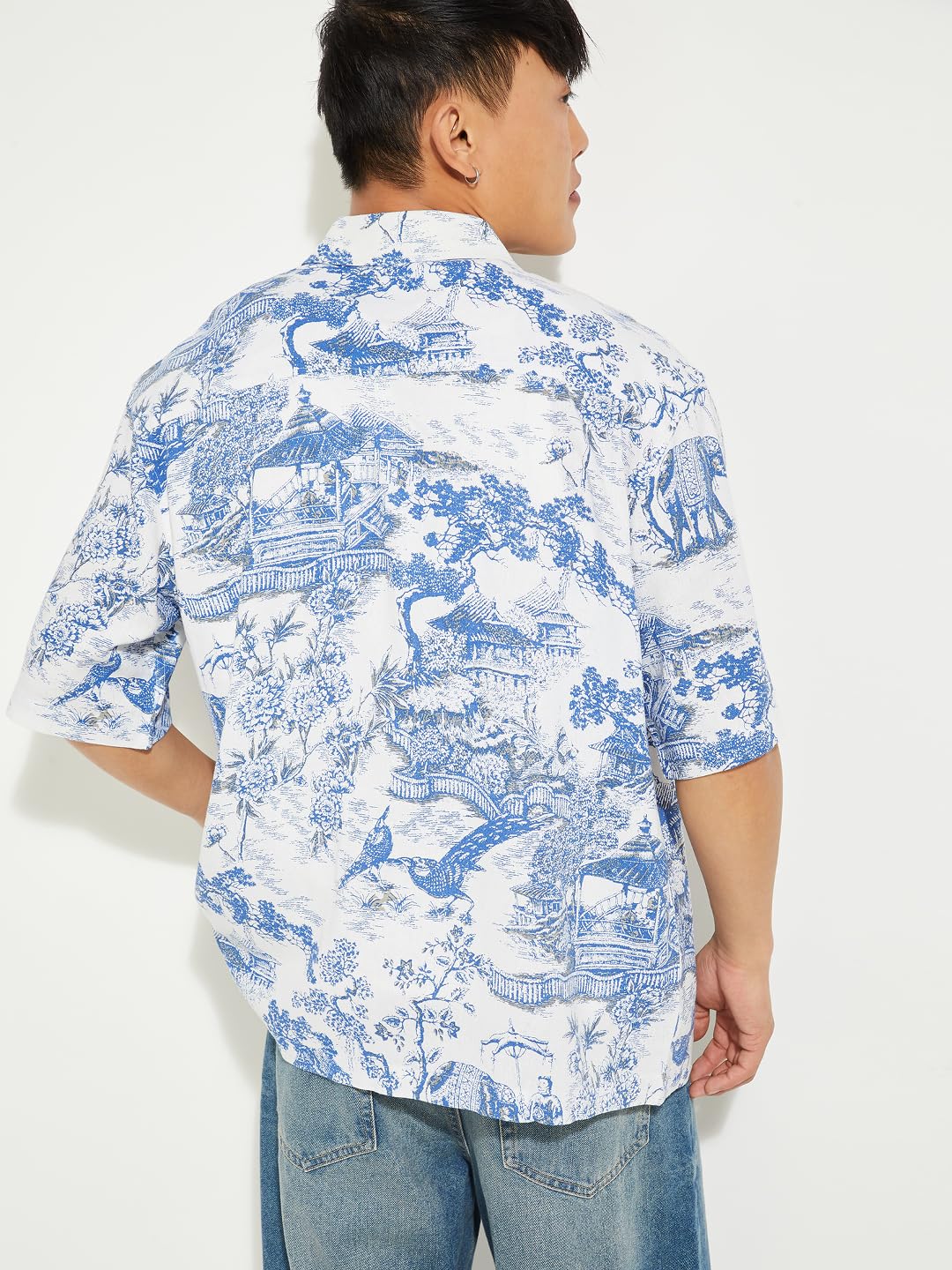 Max URB_N Men Printed Oversized Shirt (Blue_M)
