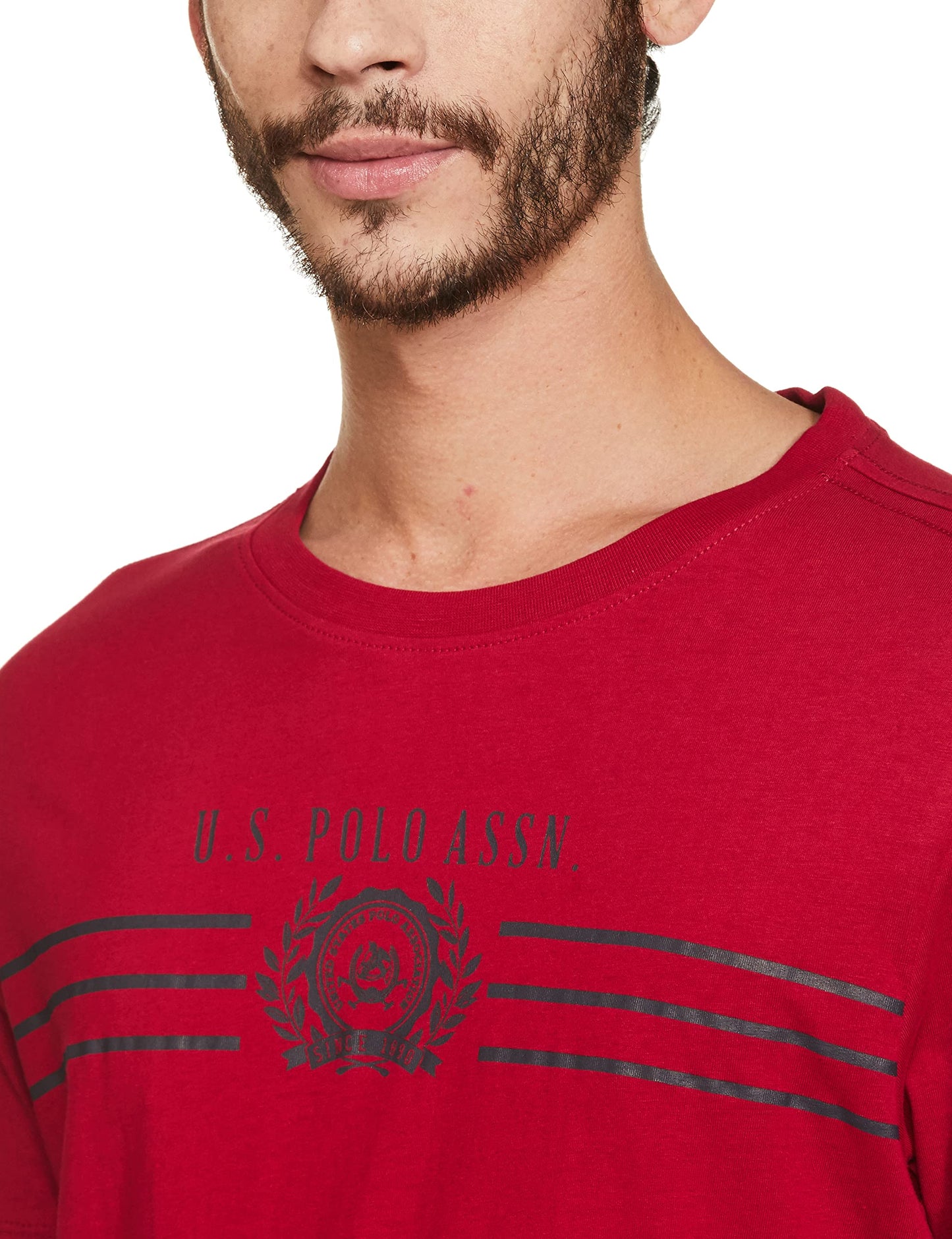 US Polo ASSN. Half Sleeve Round Neck T Shirts, L (USTSHS1371_Red_L)