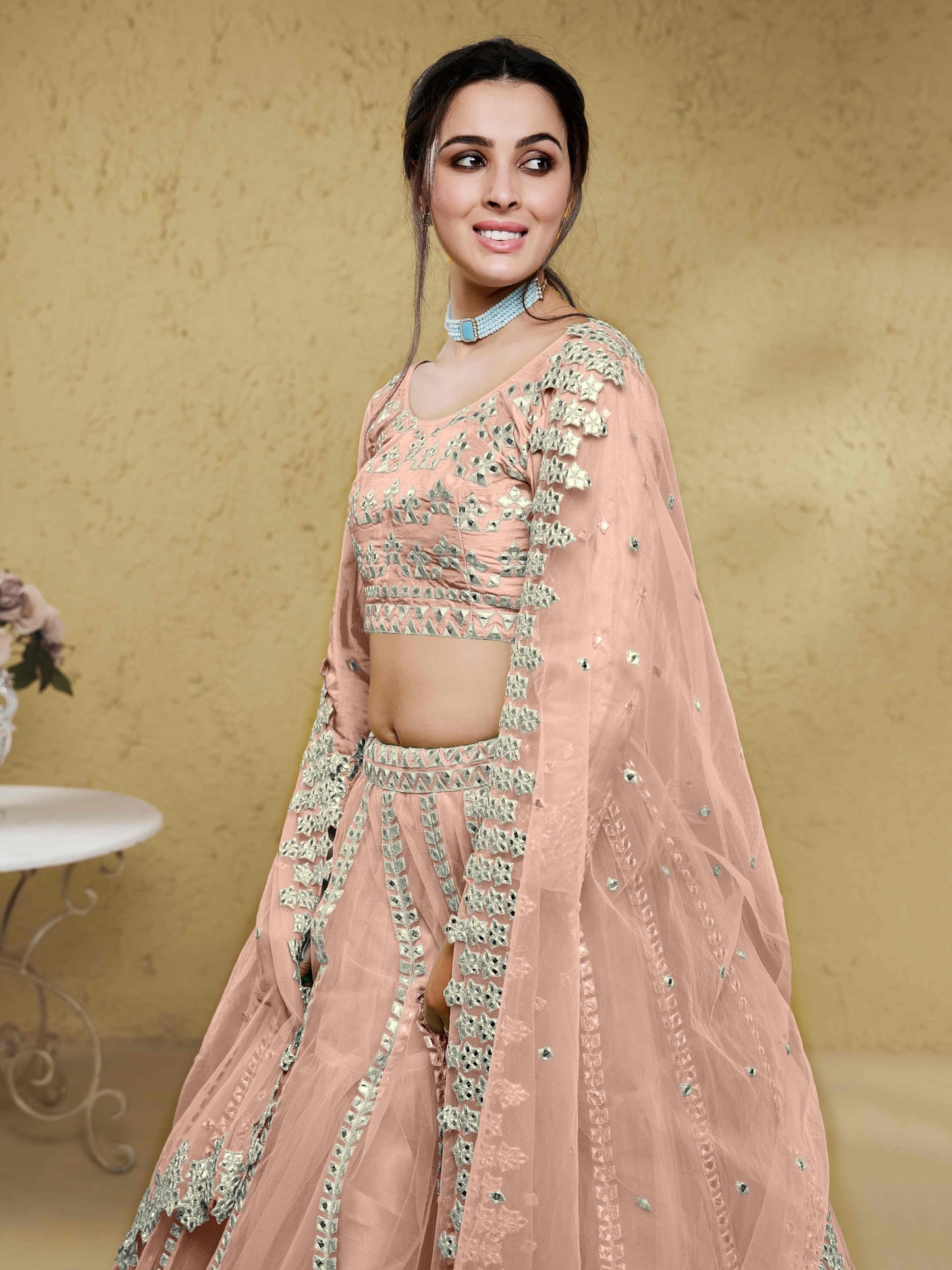 Zeel Clothing Women's Net Semi-stitched Foil Embroidered Lehenga Choli With Dupatta (5029-Pink--Lehenga-Choli-Latest,Free size)