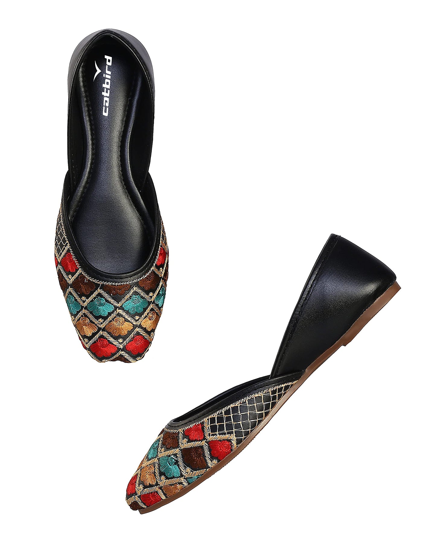 CatBird Women's Cool Black Designer Emboidery Ethnic Shoes Punjabi Jutis 9 UK