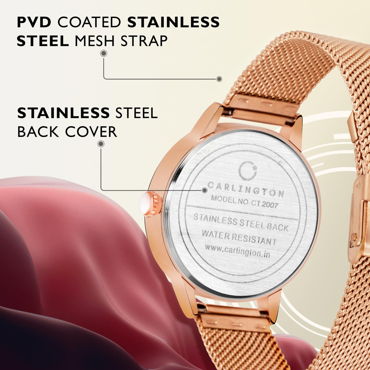 Carlington Womens Analog Ladies Wrist Watch With Mesh Strap - Ct 2007 Rose Gold