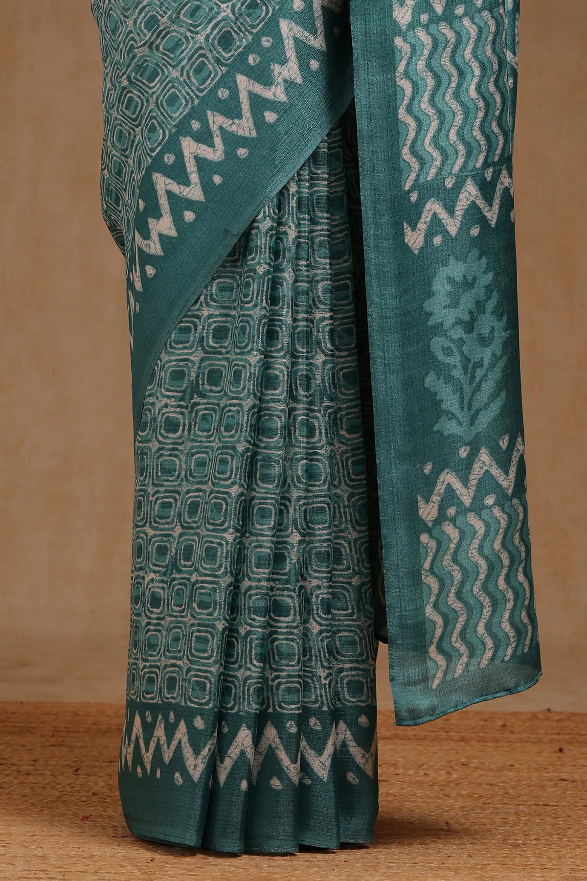 Soch Womens Turquoise Blue Art Silk Geometric Print Saree