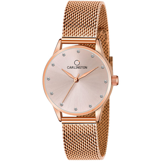 Carlington Womens Analog Ladies Wrist Watch With Mesh Strap-Ct 2009 Rose Gold