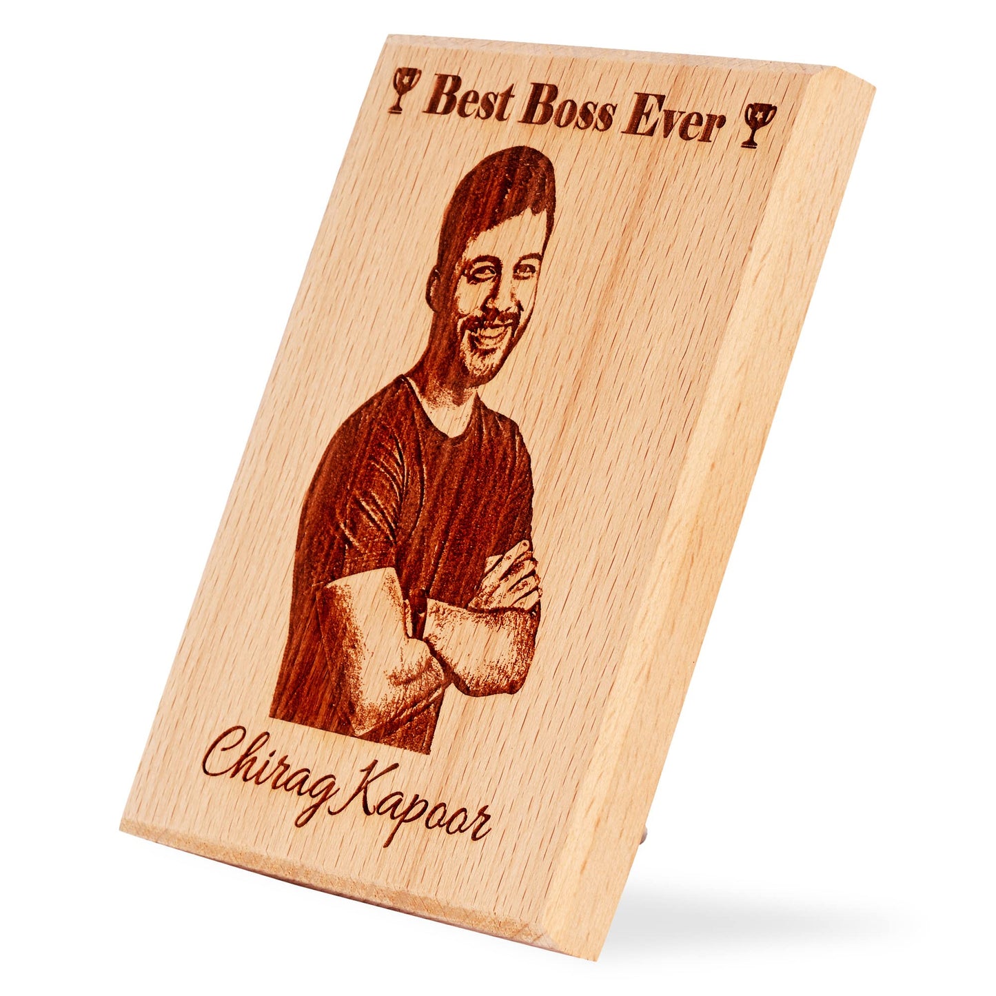 GFTBX Personalized Engraved Wooden Photo Frame For Boss, Manager & Colleagues - Gift For Boss With Photo On Plaque Customized Gifts For Office Colleague (5x4 Inches, Wood), Tabletop