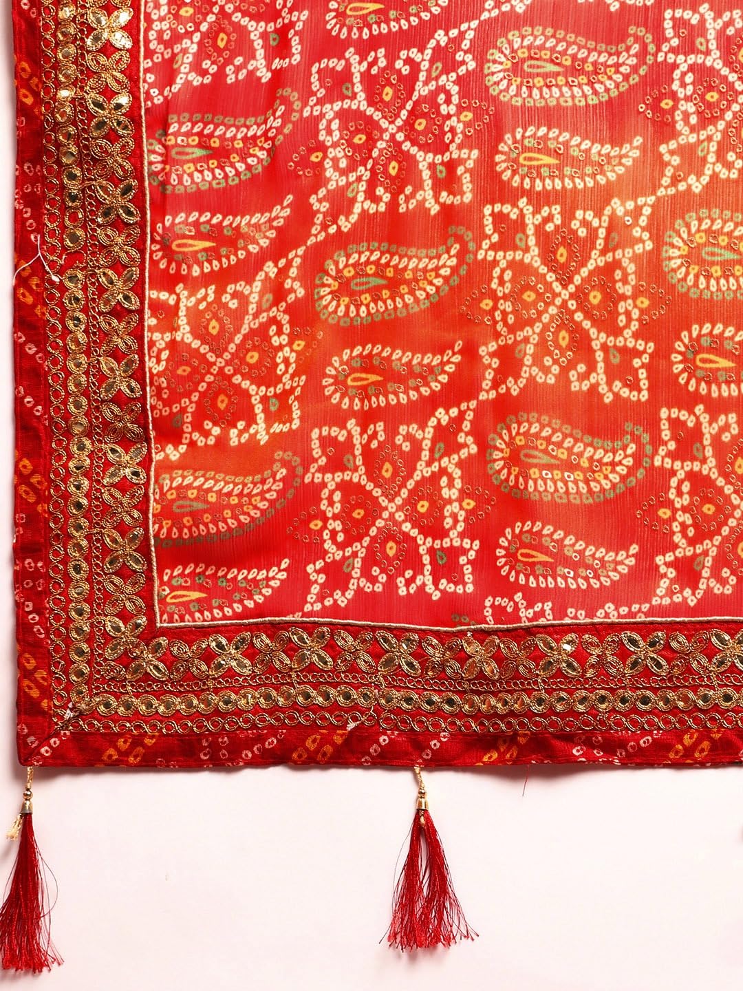 Pandadi Saree Silk Women's Orange Bandhani Saree With Delicate Lace Border&Unstitched Blouse Piece
