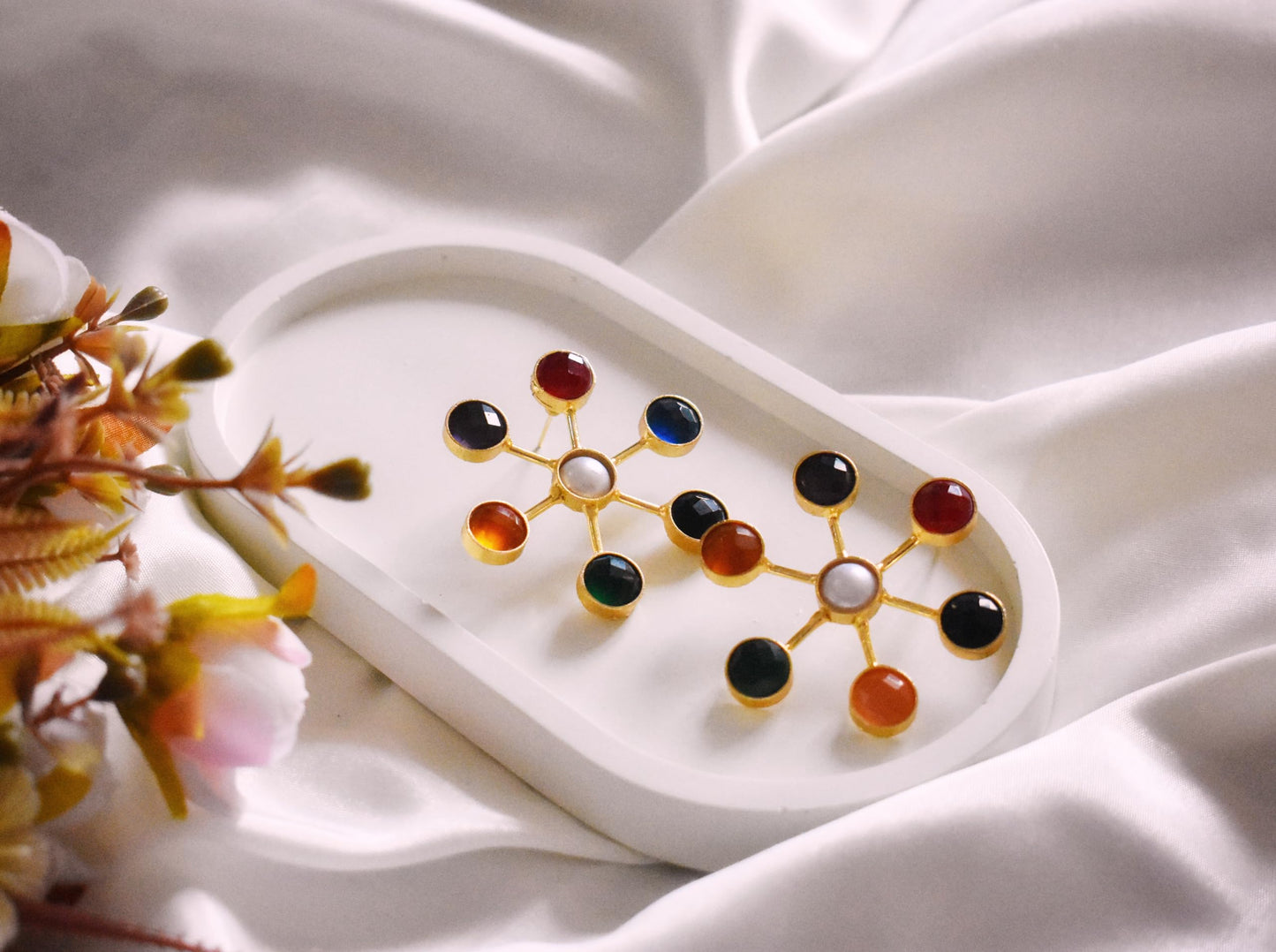 Jiaara Handcrafted Elegant Brass Sun Stone Earrings For Women