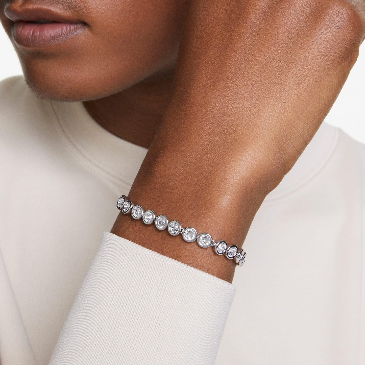 Swarovski Imber Tennis Bracelet, Round Cut, White, Rhodium Plated