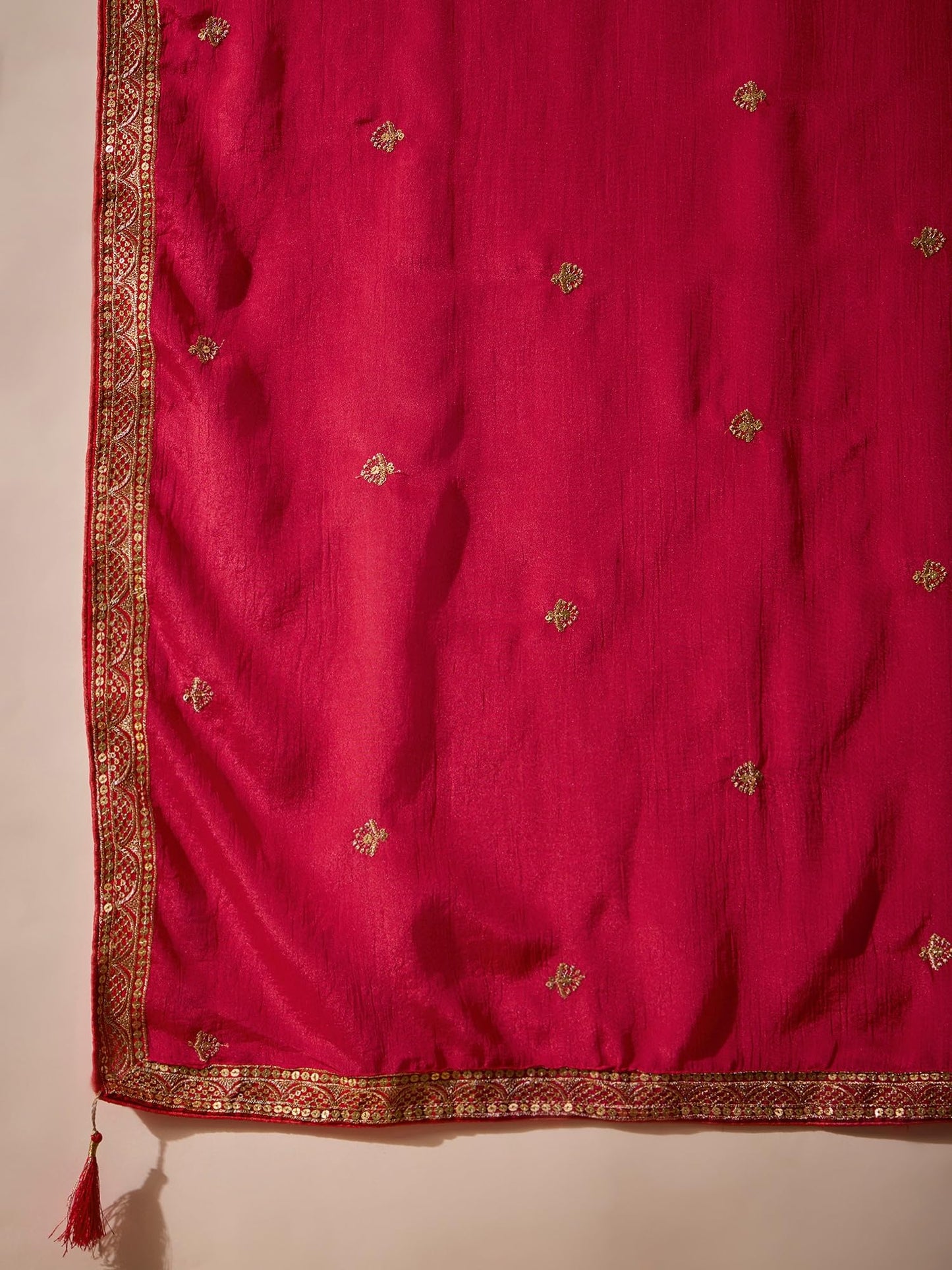 Miss Ethnik Women's Pink Chinon Stitched Gown With Dupatta 3/4 Sleeve Embroidered Anarkali Gown (MEY-1231-Pink-L)