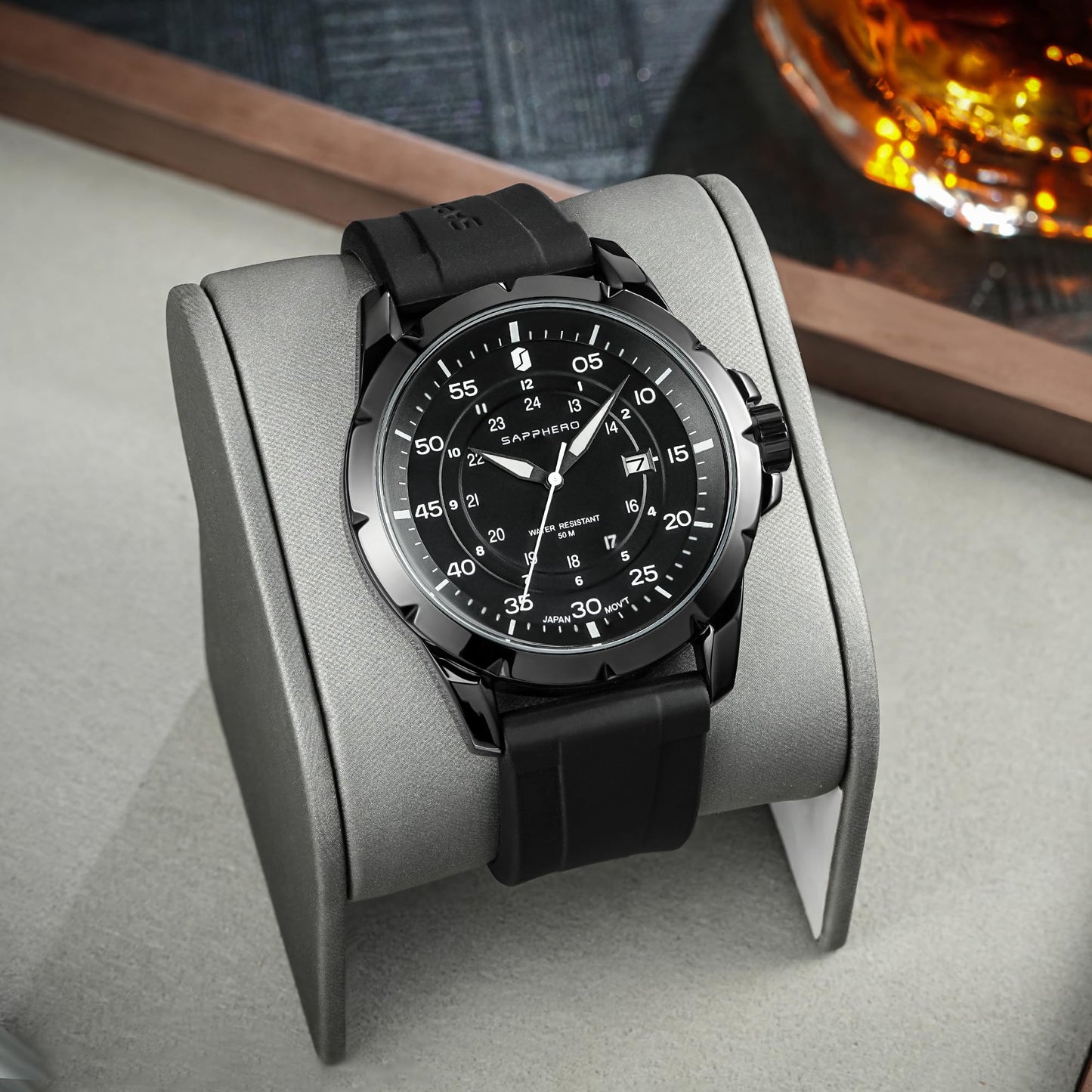 SAPPHERO Round Stainless Steel Watch for Men, 50M Waterproof Luminous Stylish Mens Gift Wristwatch with Date Display and Analog Quartz Design, Black Black White