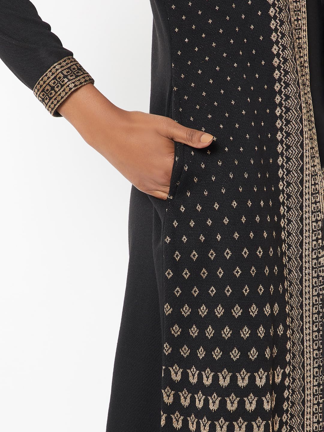 Max Women Knit Layered Winter Kurta (Black_S)