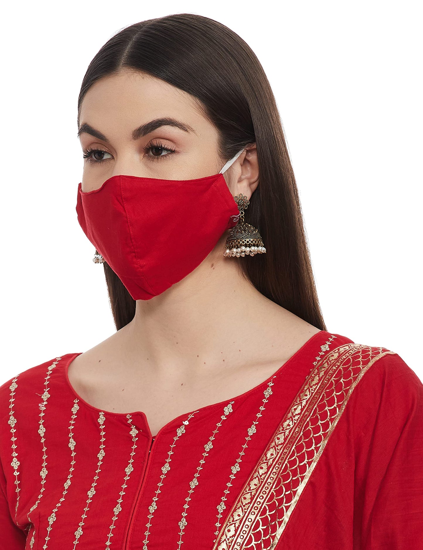 BIBA WOMEN EMBROIDERY FITTED SALWAR KURTA DUPATTA(SKD7459E_RED_36)