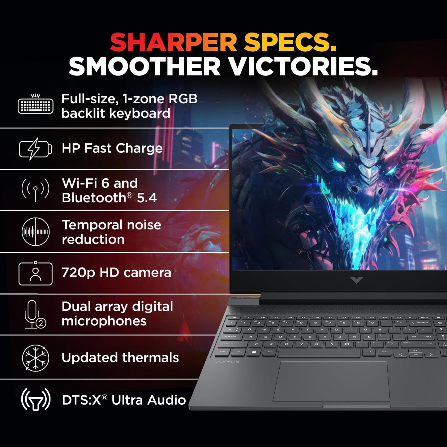HP Smartchoice Victus, 13th Gen Intel Core i7-13620H, 8GB RTX 5050, 24GB DDR5(Upgradeable) 1TB SSD, 144Hz, FHD, 15.6''/39.6cm, Win11, M365* Office24, Mica Silver, 2.29kg, fa2309TX, RGB Gaming Laptop