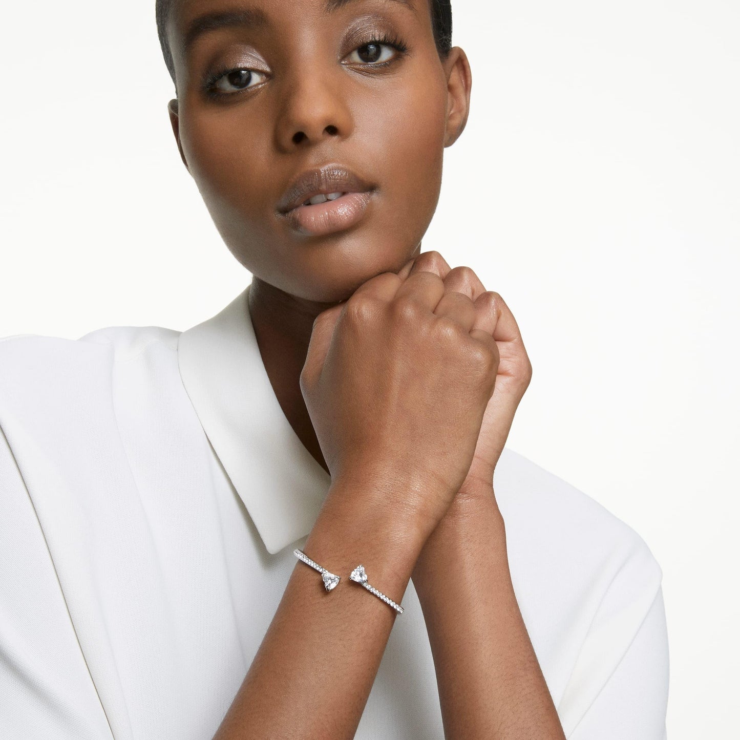 Swarovski Mesmera bangle, Heart, White, Rhodium plated