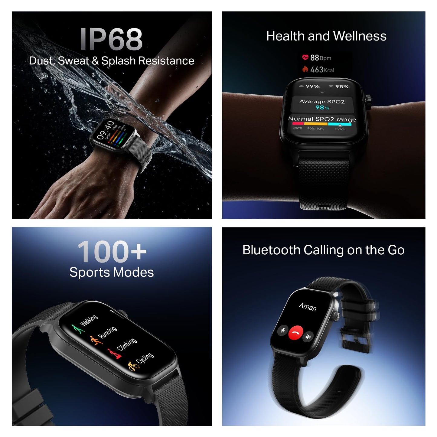 Boat Storm Infinity Plus Smartwatch with 20 Days Battery, ASAP™ Charge, 4.97 cm HD Display, Functional Crown, Multiple Sports Modes, BT Calling, SOS, IP68, Heart Rate & SpO2 Monitor (Active Black)