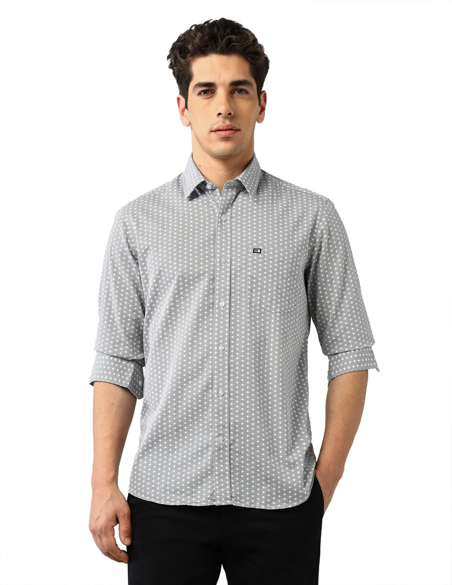 Arrow Sports Men's Geometric Slim Fit Shirt (ASAJSH1729_Black