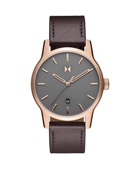 MVMT Leather Classic Ii Men Analog Watch, Grey Dial, Gold Band