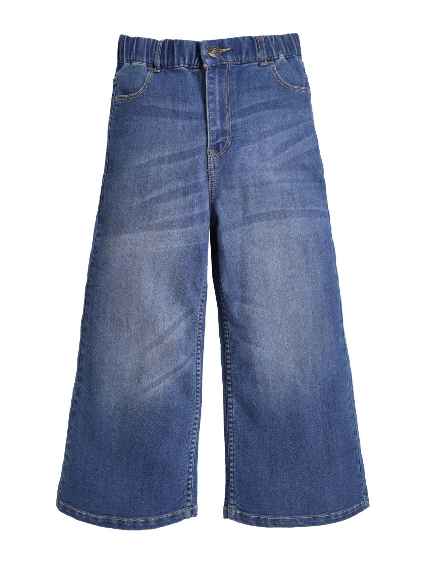 Cherry Crumble Denim Blue Dyed/Washed Denim Casual Wear Wide Leg Summer Jeans for Girls