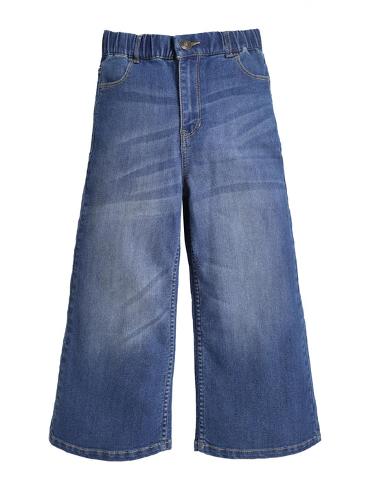 Cherry Crumble Denim Blue Dyed/Washed Denim Casual Wear Wide Leg Summer Jeans for Girls