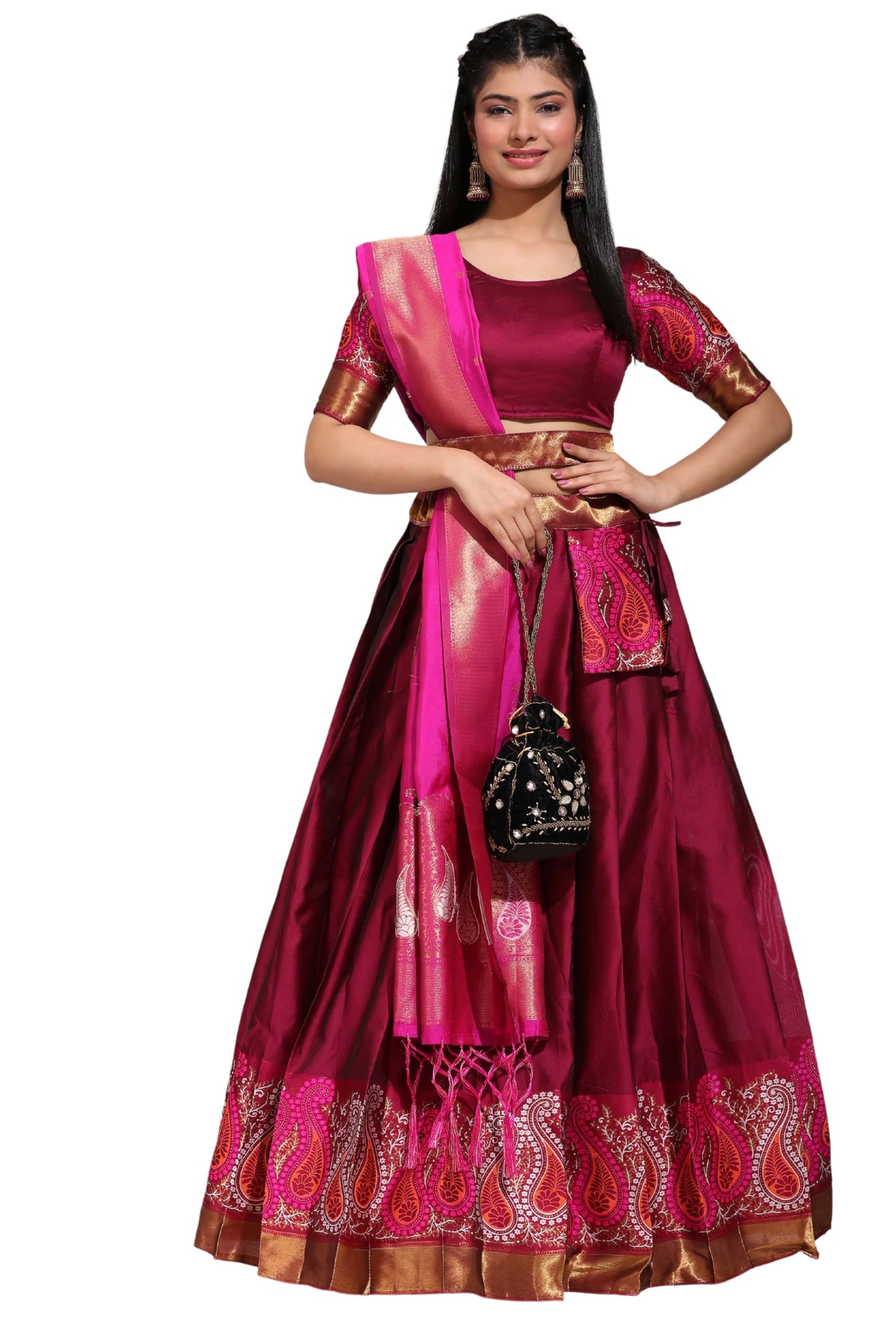 Traditional South India Half Saree for Womens (Purple)