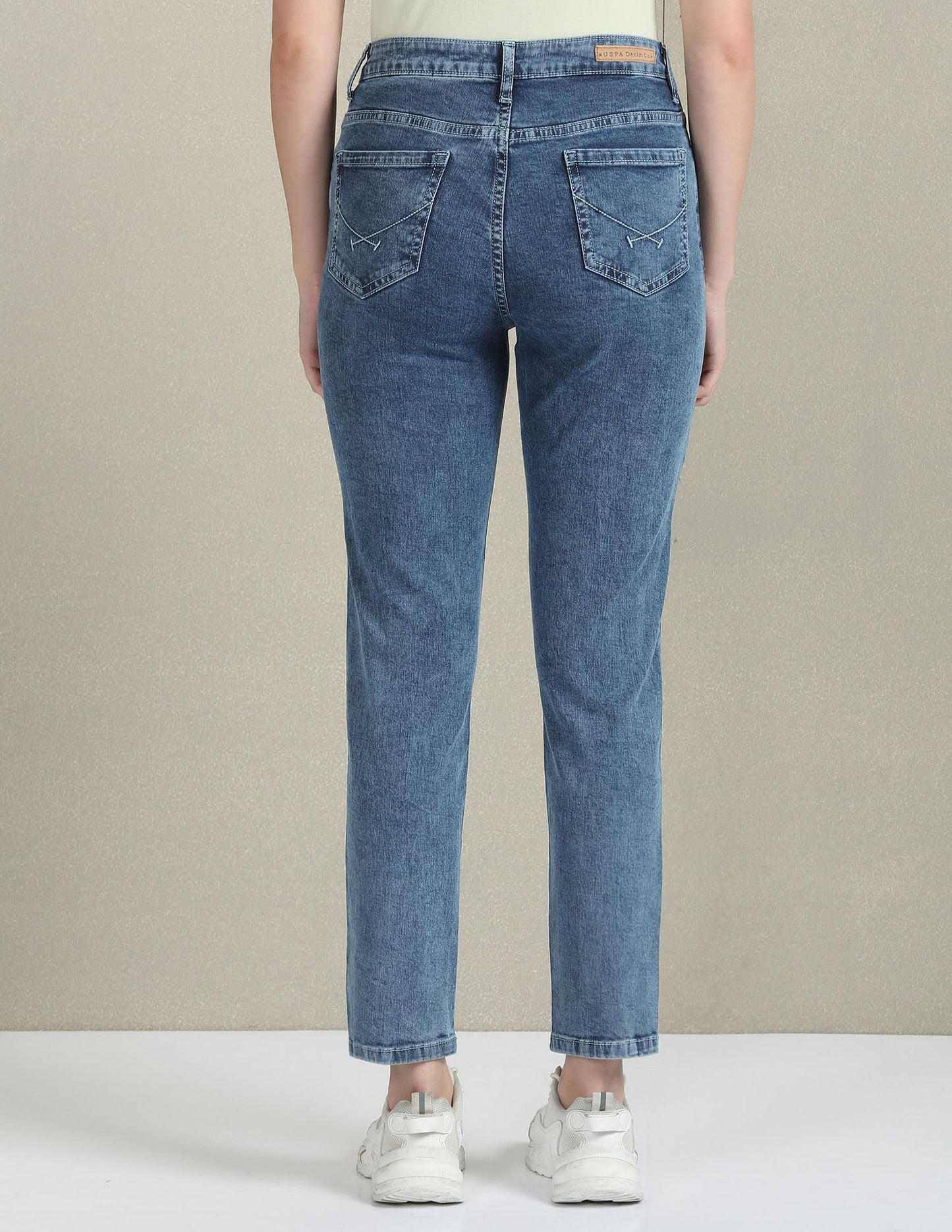 U.S. POLO ASSN. Women's Mid Rise Stone Wash Slim Fit Jeans (Uwaw23Jn056_Blue_32)