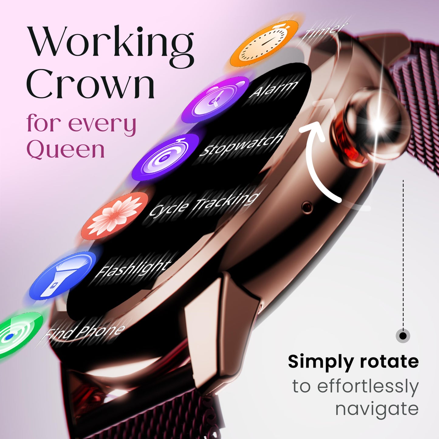 GOBOULT Newly Launched Alora Smart Watch 1.19'' AMOLED Display, BT Calling, Rotating Bezel, 150+Watchfaces, 800 Nits Brightness, AI Voice Assistant, SpO2 Monitoring, 120+ Sports Mode (Red Wine)