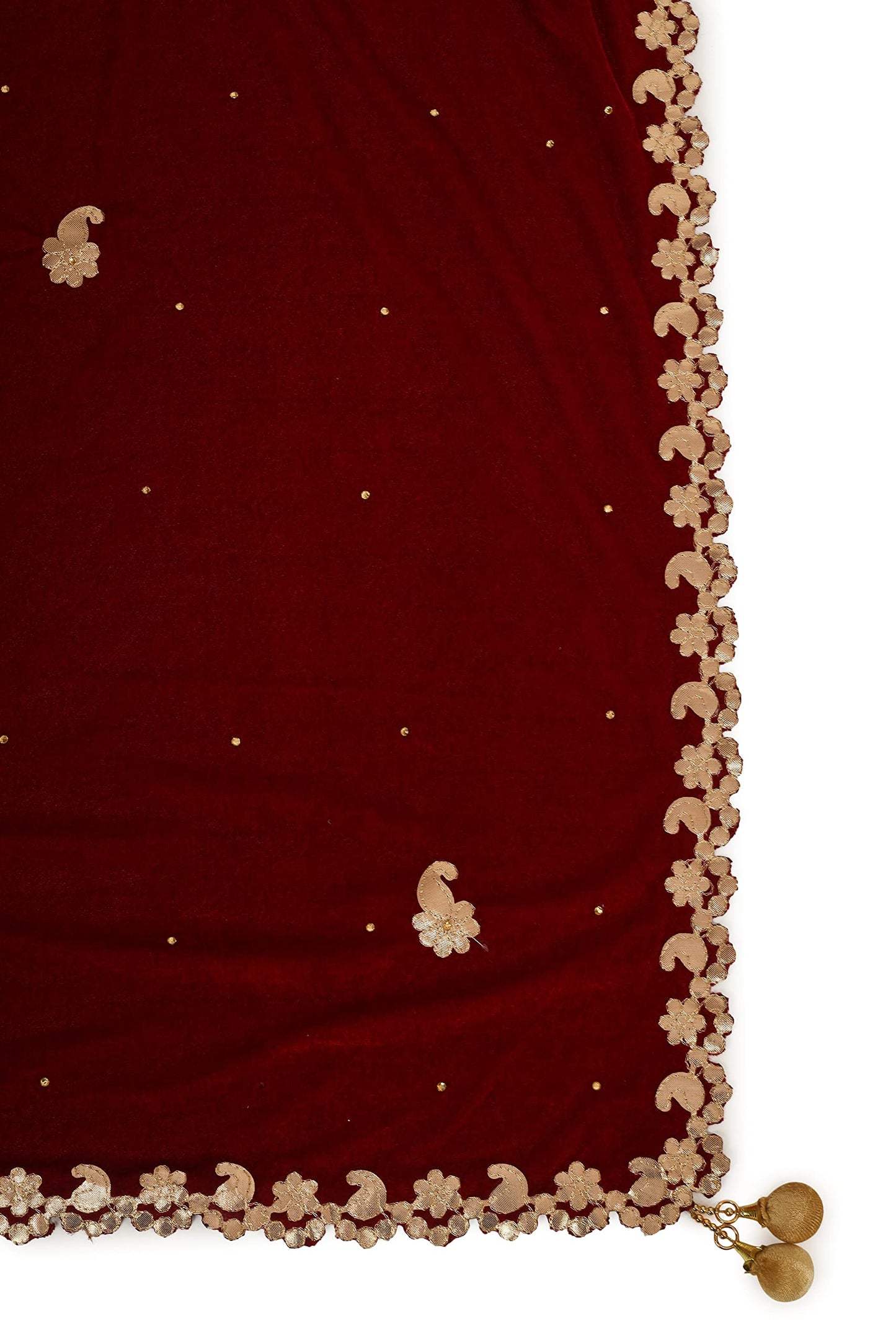 A R Silk Women's Maroon Velvet Stone Work & Four Side Gotta Patti Work With Gotta Patti Lace Fancy Dupatta(ARS0746)