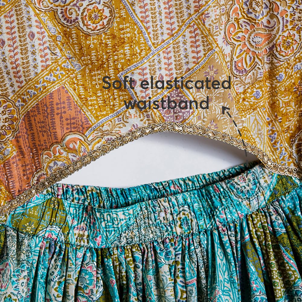 Hopscotch Girls Sleeveless Blue 2-Pc Lace Embellished Cotton Lehenga Choli Set For Ages (9-10 Years)