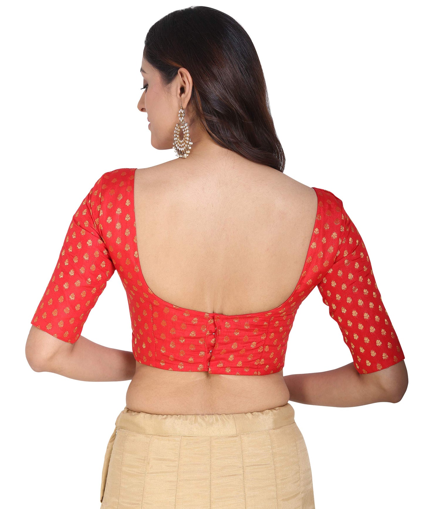 OOMPH! Women's Art Silk Solid 3/4 Sleeves Readymade Saree Blouse (rbbl10m_Scarlet Red_M)
