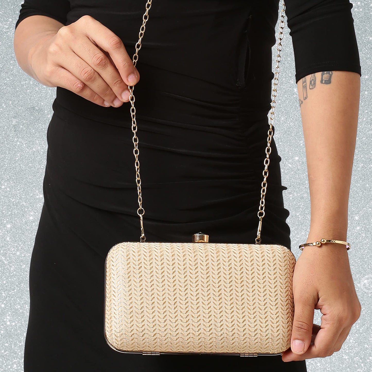 Lavie Women's Sparkle Framed Clutch Gold Metallic Ladies Purse Handbag