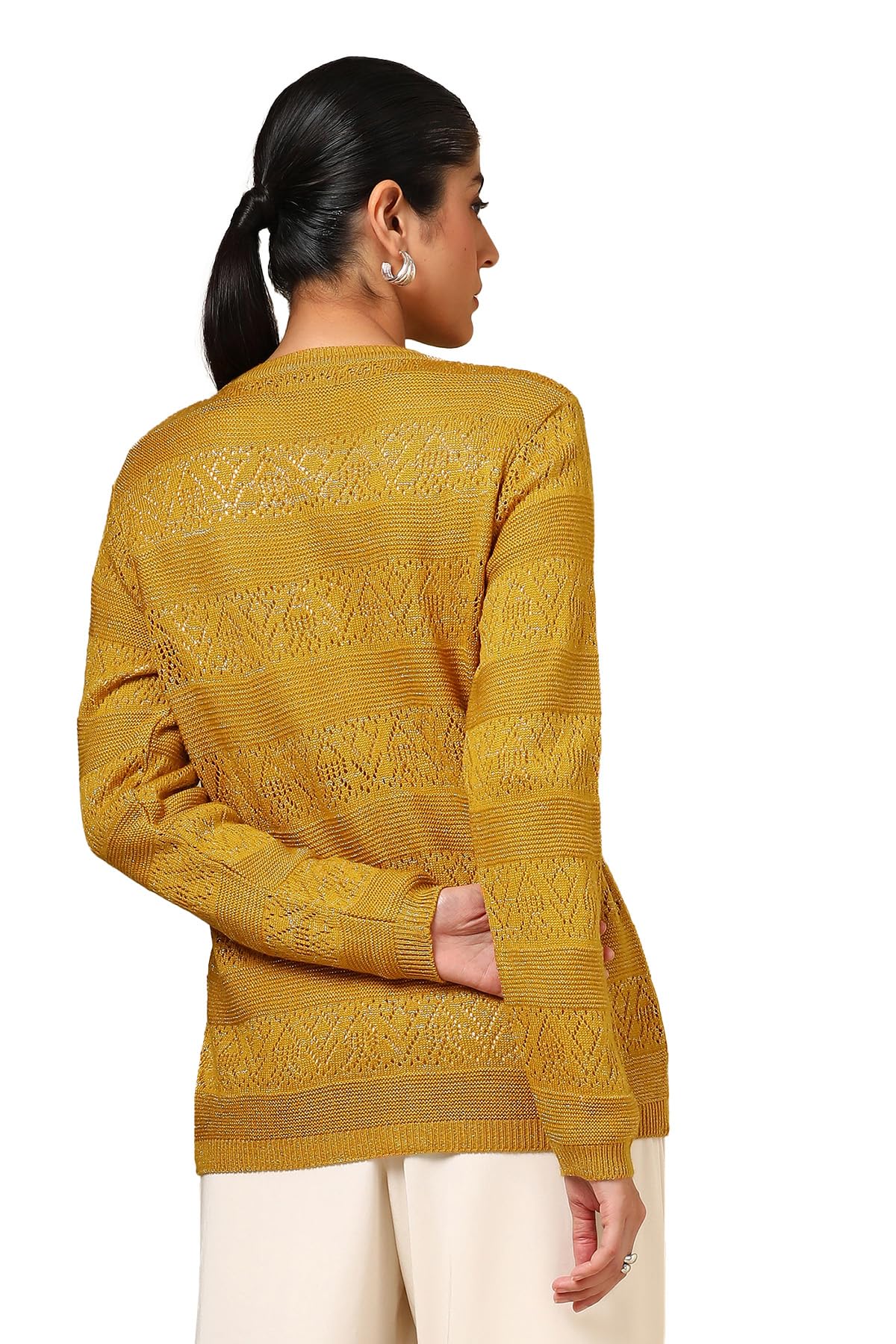 Soch Womens Mustard Acrylic Crochet Cardigan