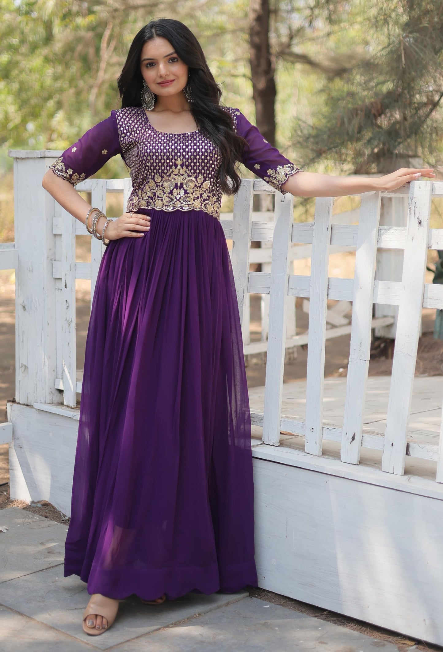 Fashion Basket Women's Georgette Anarkali Gown Purple