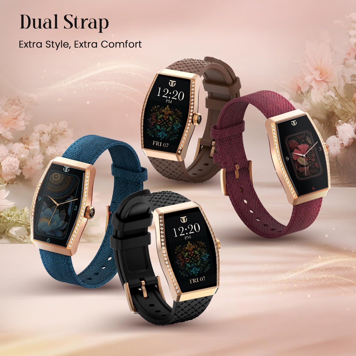 Titan Valerie Aura Women Smartwatch with 1.47” AMOLED Display,Crystal Studded Bezzel,Luna Wellness,UV/AQI Index,Animated Watchfaces,QR Hub,Stress Monitoring,Breathe Exercise,IP68- Wine Red