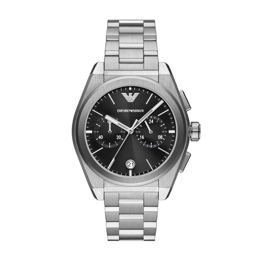 Emporio Armani Stainless Steel Analog Black Dial Men Watch-Ar11560, Silver Band