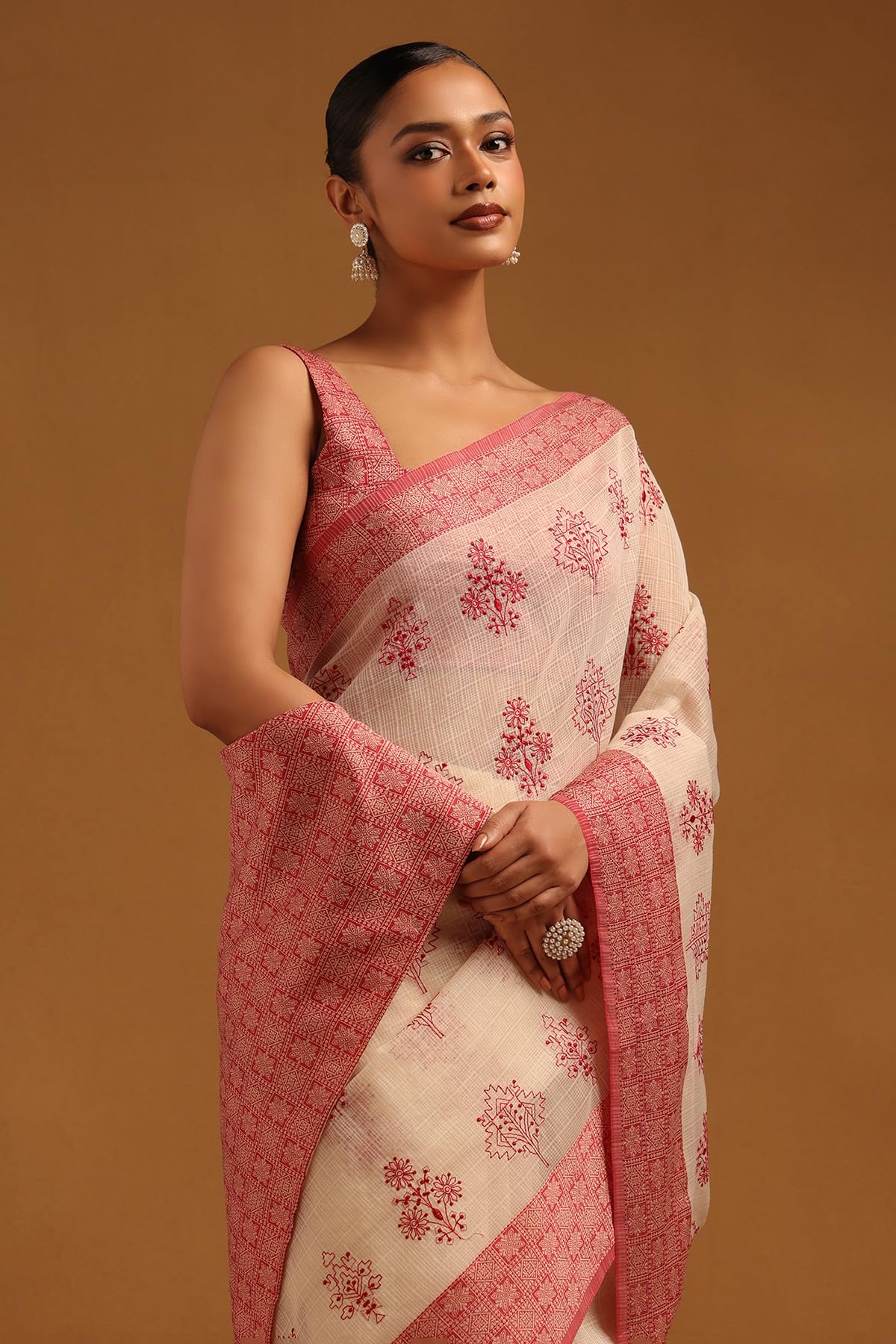 Soch Womens Cream Kota Floral Saree