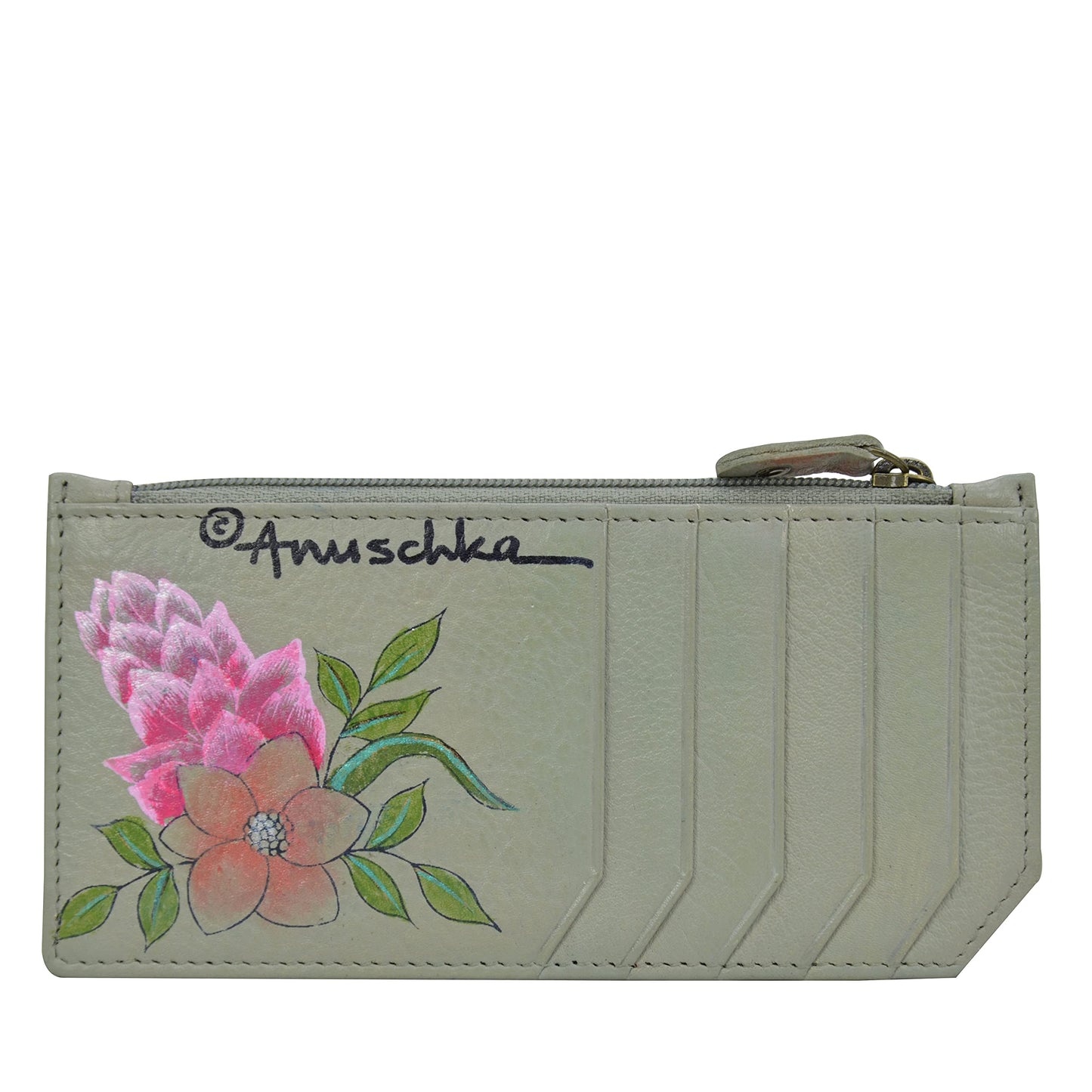 Anuschka Women's Hand-Painted Genuine Leather RFID Blocking Card Case with Coin Pouch - Regal Peacock