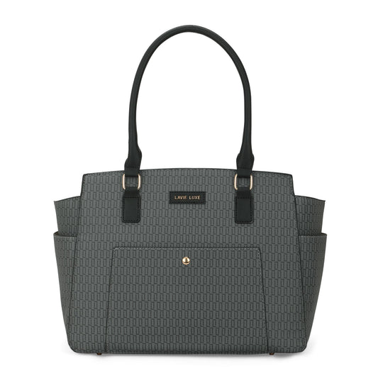 Lavie Luxe Women's Mono Kelly Monogram Print Tote Laptop Handbag for Women | Fits Upto 15 Inch Laptop | Tote Laptop Bag for Work | Ladies purse | Stylish Shoulder Bag | Gift For Women