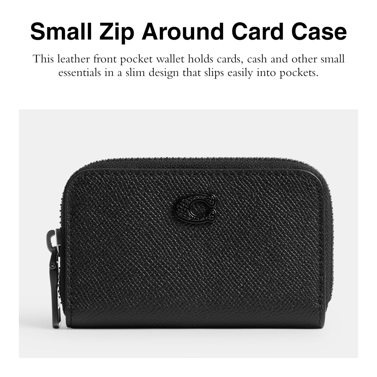 Coach Women's Small Zip Around Card Case, Black, One Size