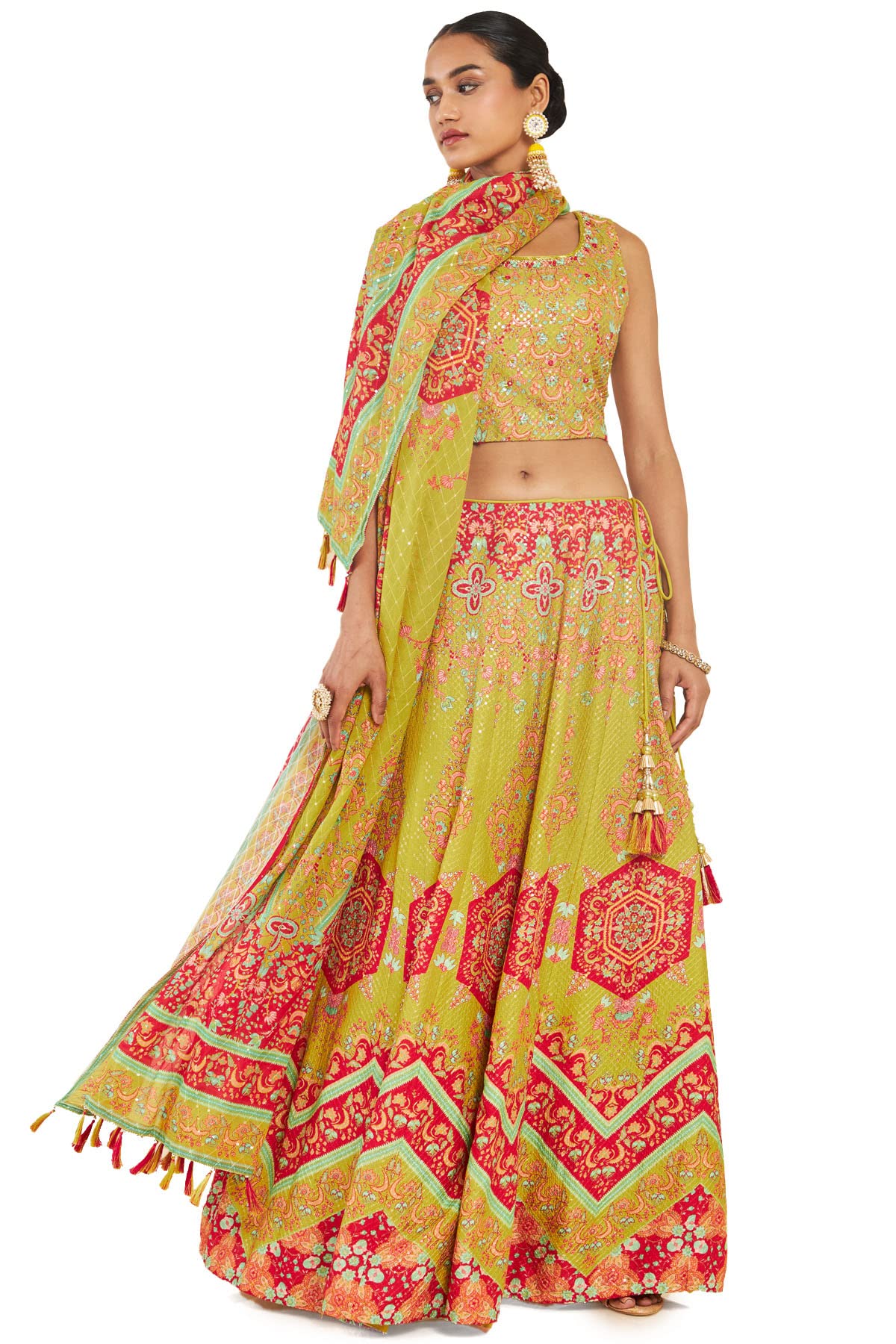 Soch Women Green Cotton Blend Floral Lehenga Choli (8907175296417_Green_Small)