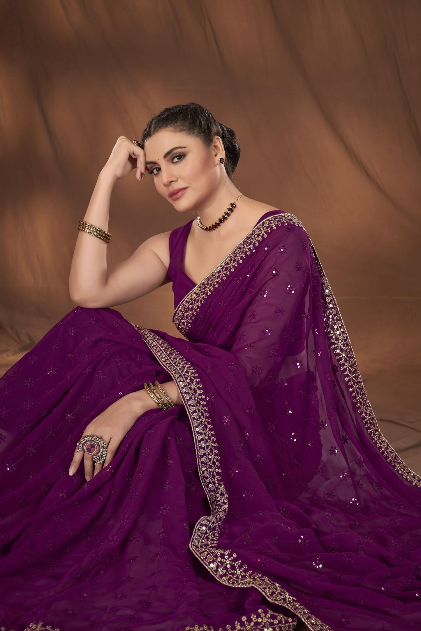 MANOHARI Most Trendy Sequance Georgette Purple Saree for women_MN1917