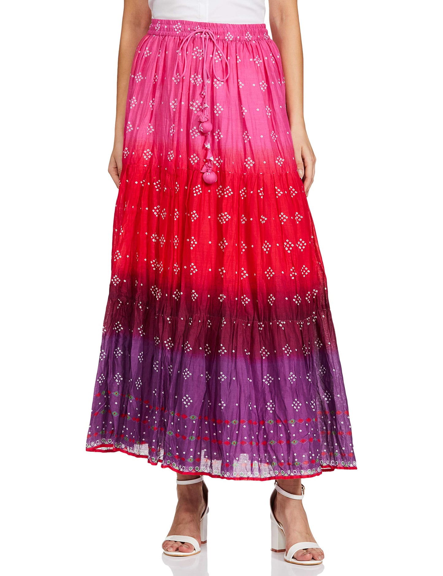 BIBA Women Printed Flared Mix and Match(FUSGYPSY CO1265_RED_L)