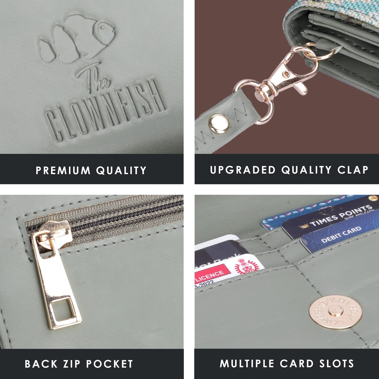 THE CLOWNFISH Jolene Printed Handicraft Fabric & Vegan Leather Women's Wallet Purse Sling Bag with Multiple Card Slots (Skyblue-Diamond)