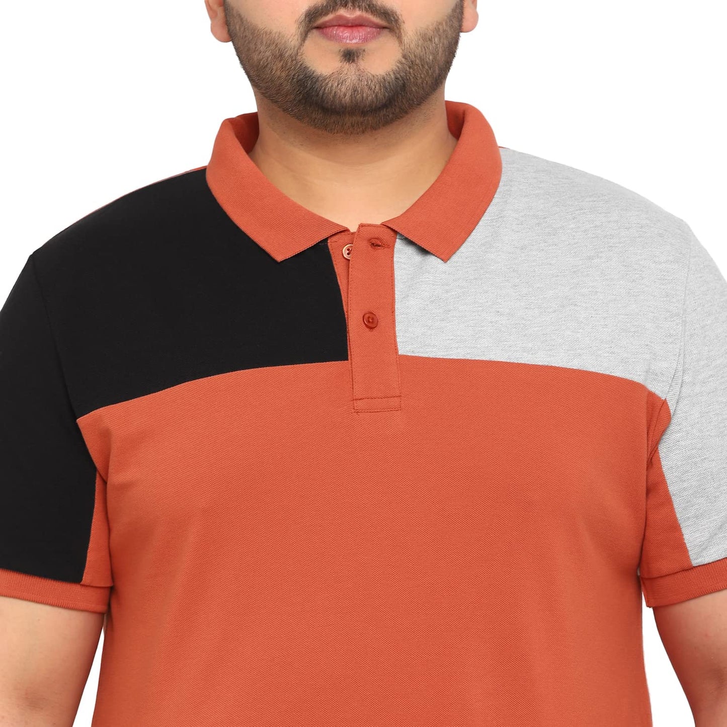 Urbano Plus Men's Orange, Black, Grey Melenge Colour-Block Regular Fit Half Sleeve Cotton Polo T-Shirt (pluspolocbp-027-Orangeblagrem)