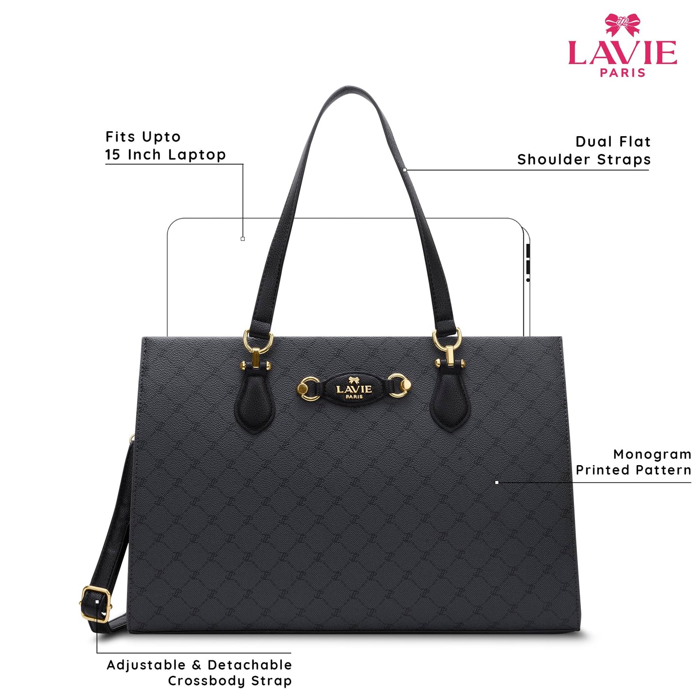 LAVIE PARIS Women's Vivien 3 Compartment 15 Inch Laptop Satchel Bag | Satchel Handbag for Work | Ladies Purse | Stylish Shoulder Bag | Gift for Women