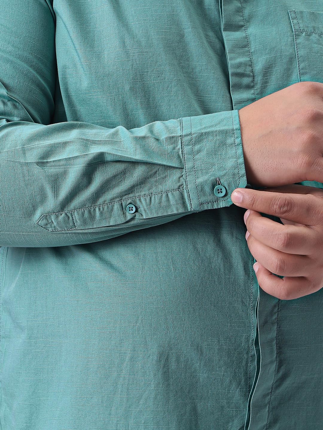 Urbano Plus Men's Light Teal Cotton Full Sleeve Regular Fit Casual Solid Shirt with Band Collar (plusshirtsolbndp-02-lteal-3xl)