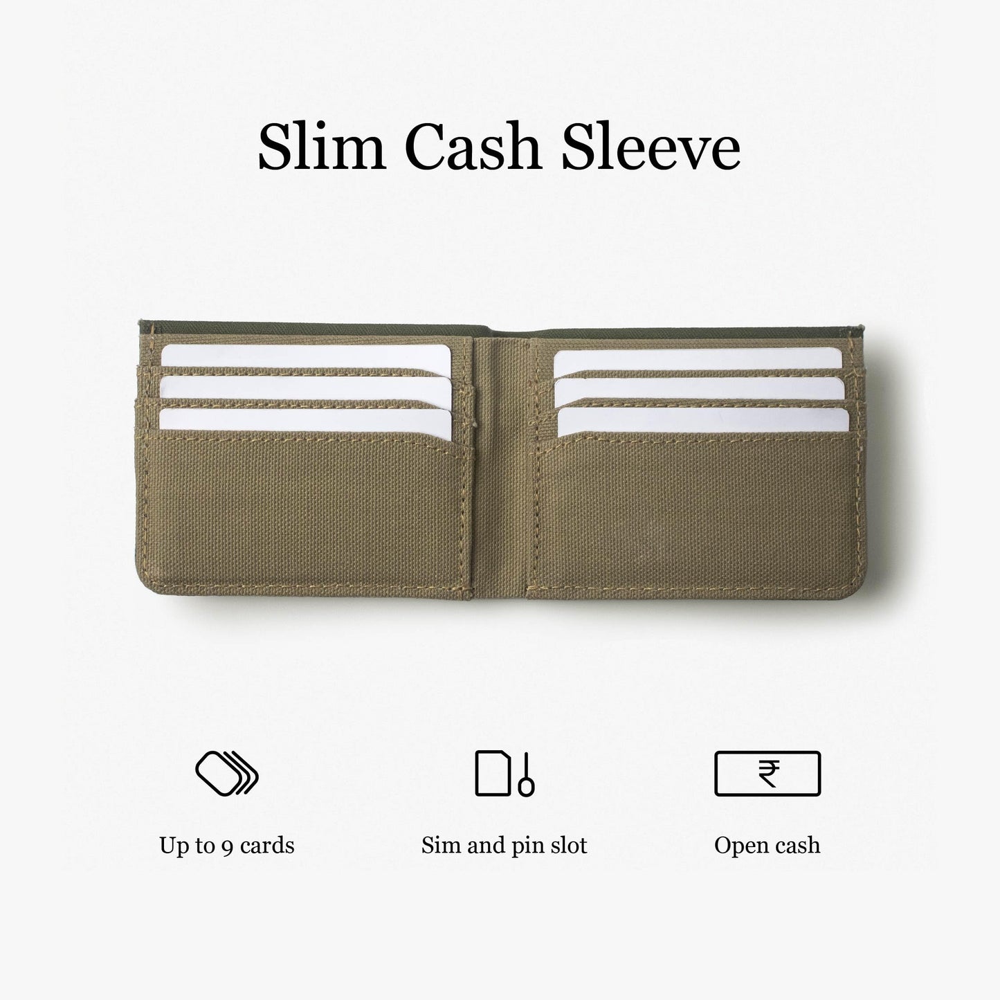 Bellblock Slim Sleeve Canvas Wallet for Men/Women | Minimal Handcrafted Wallet | with Sim, Mobile Pin & Hidden Extra Card Slots | Olive Green