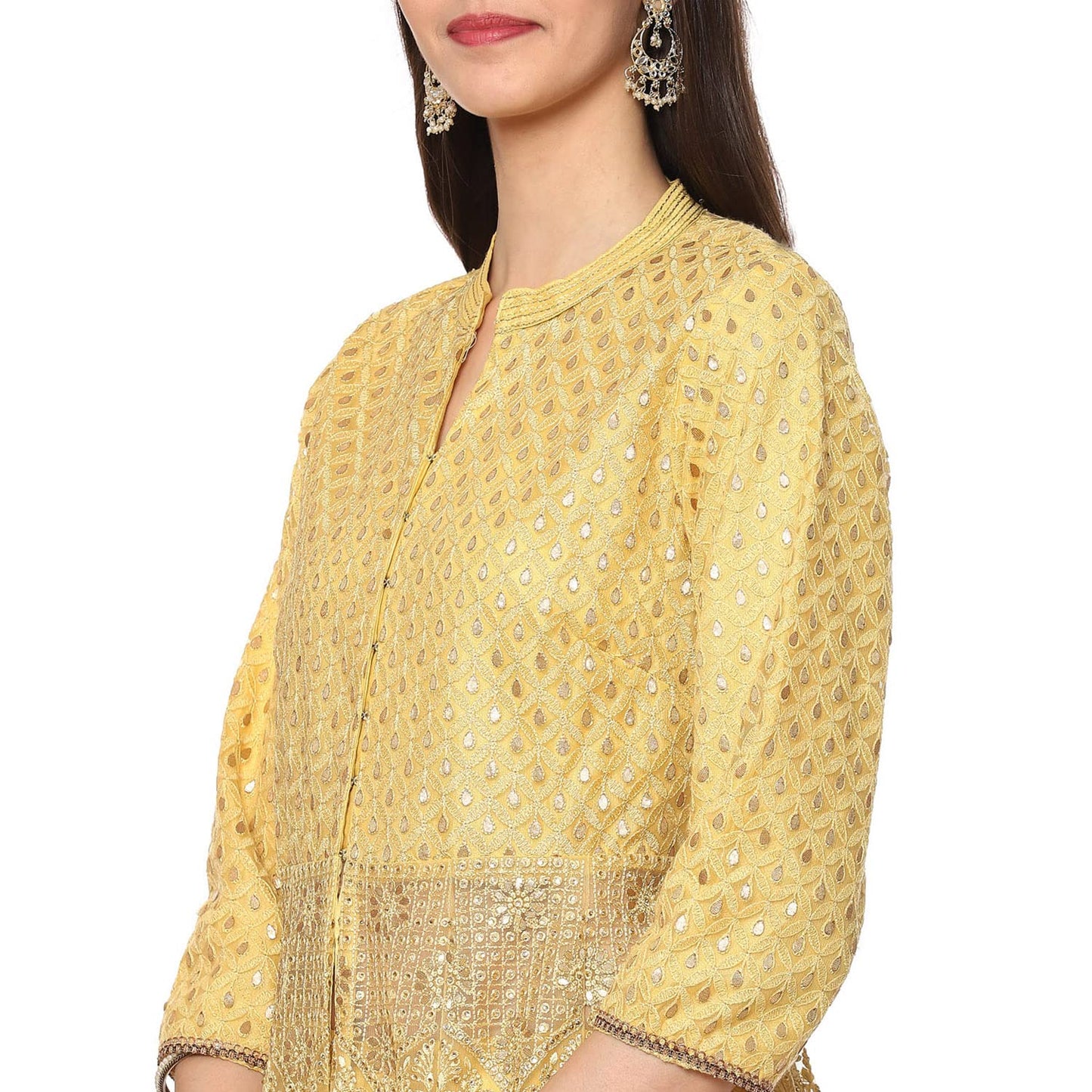 BIBA WOMEN EMBROIDERY FLARED SALWAR KURTA DUPATTA(SKD6463_YELLOW_36)