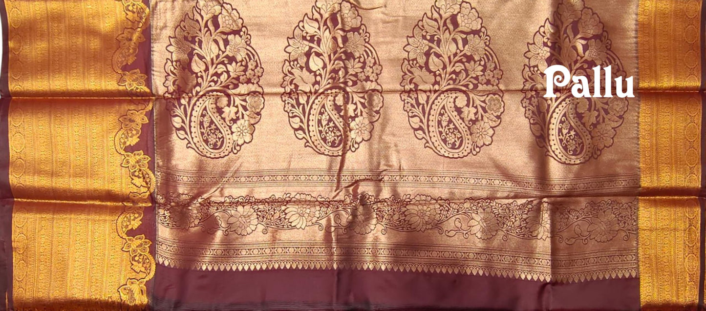 VFCollections Women's Kanchipuram Silk Pure Pattu Sarees With Blouse (VFC034-4)