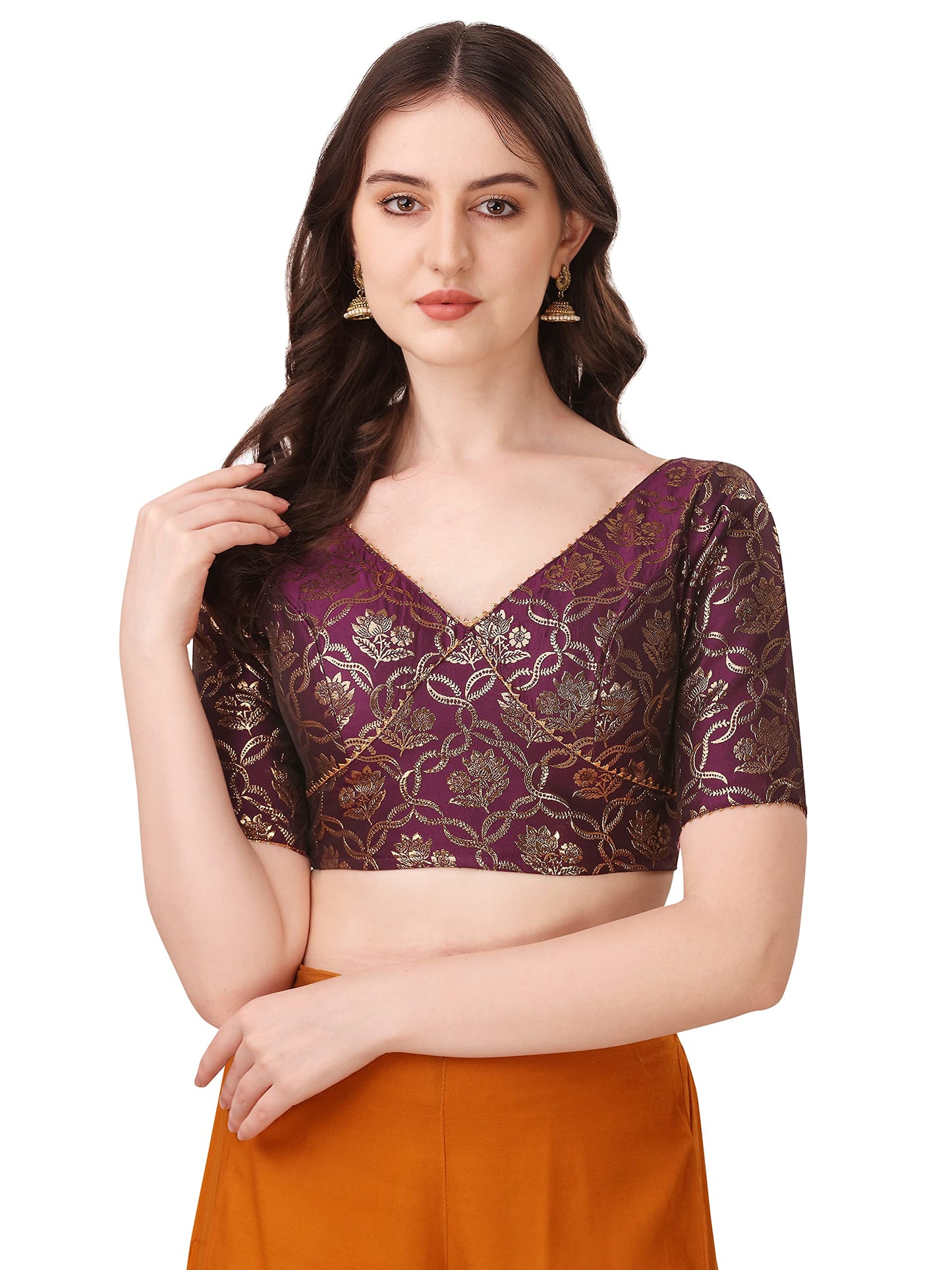 OOMPH! Jacquard Purple Readymade Blouse for Women - rbbl291m