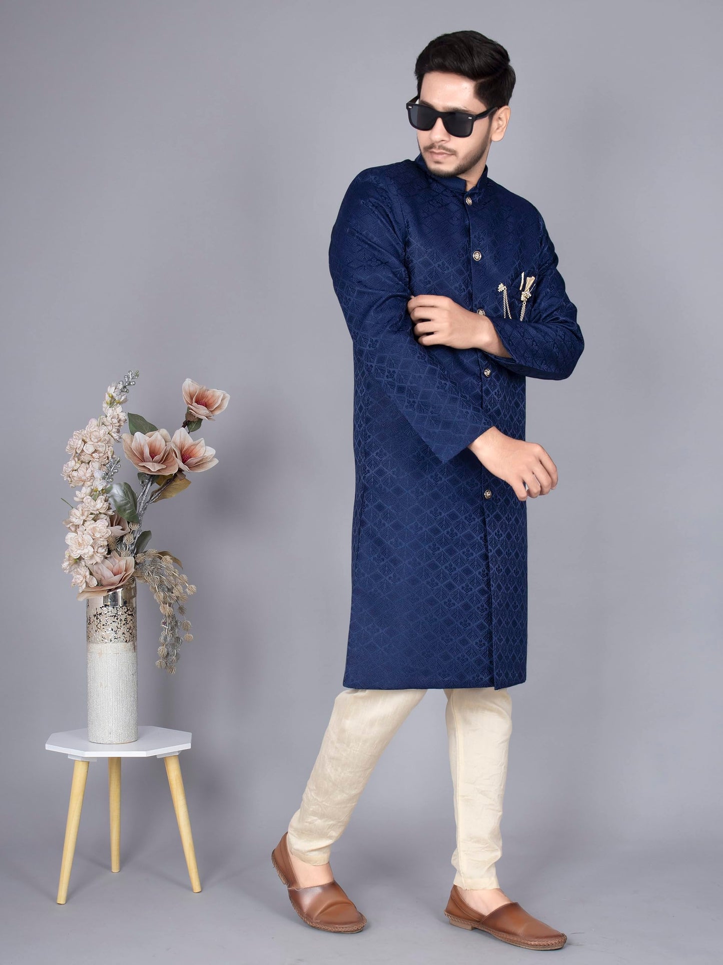 XEPON Indo Western Sherwani Set For Men (XL, Blue)