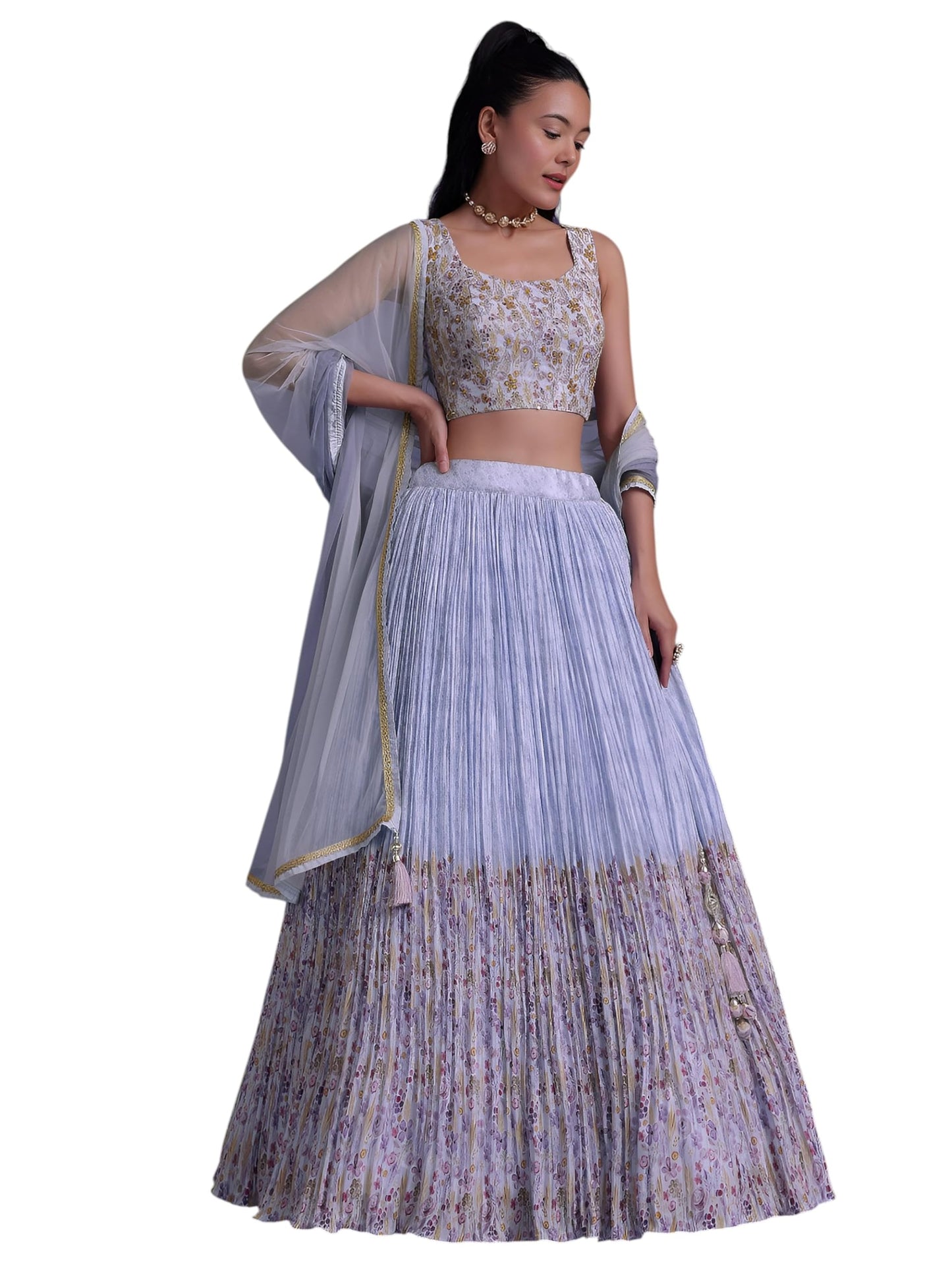 Zeel Clothing Women's Georgette Semi-Stitched Digital Print Mirror Hand Work Lehenga Choli with Dupatta (5100-Blue-Wedding-Stylish-Lehenga-Choli; Free Size)
